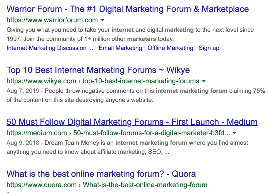 Google Search on Internet Marketing Forums