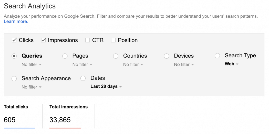 Google Search Console - Search Analytics