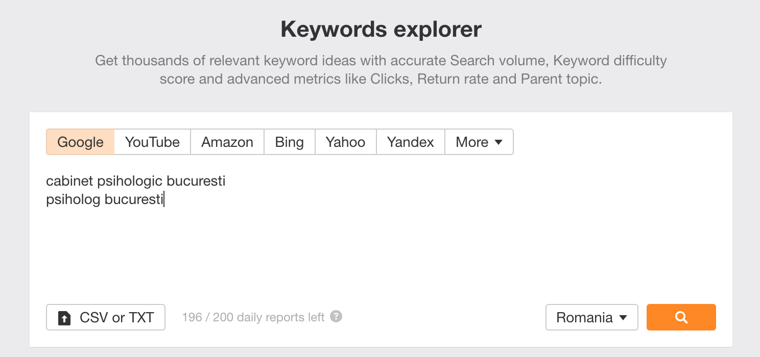Ahrefs Keyword Explorer: Start