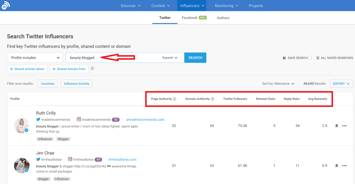 Use BuzzSumo to find influencers in your niche