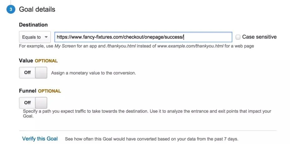 Google Analytics Goals - Checkout Success Url