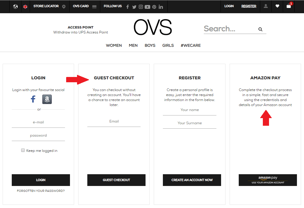 On OVSFashion you can purchase as guest or with your Amazon account