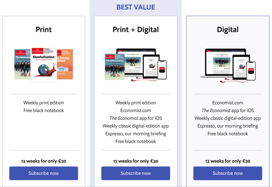 Pricing Example on Economist website