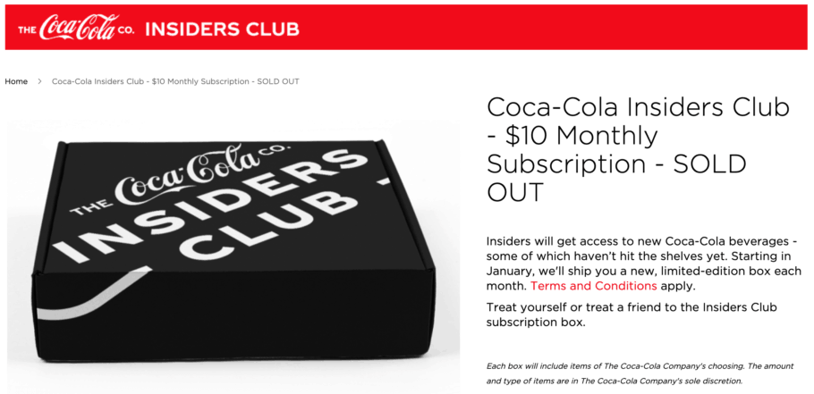 Coca-Cola Insiders Club Subscription Service