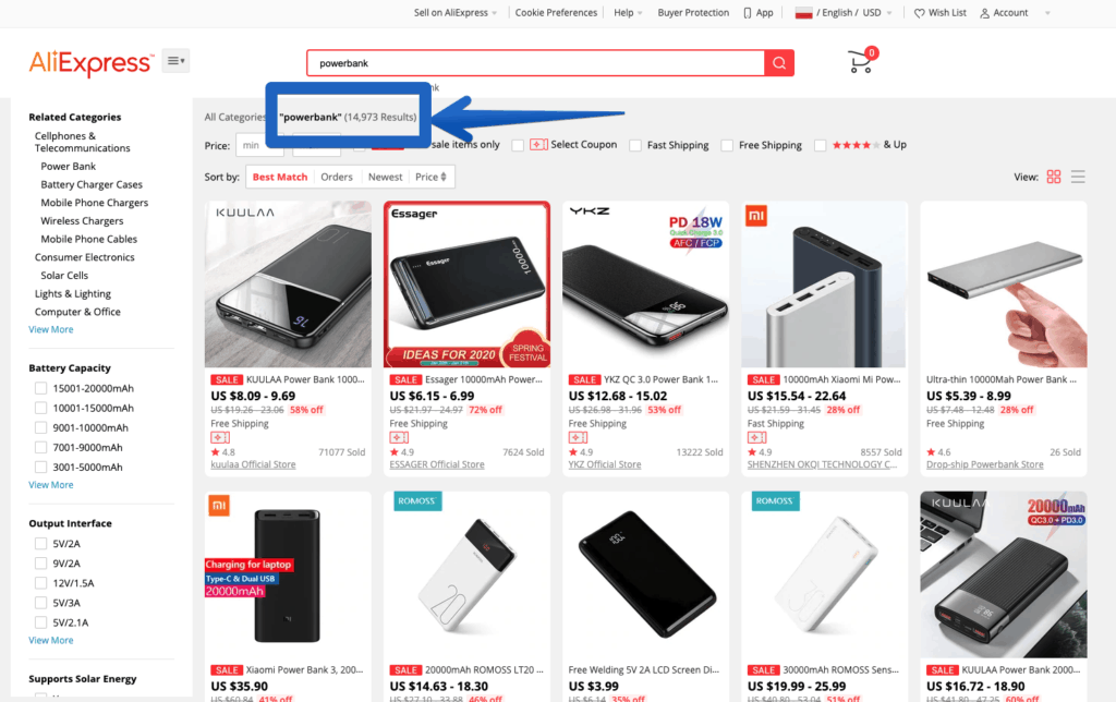 AliExpress Search for the word: power bank