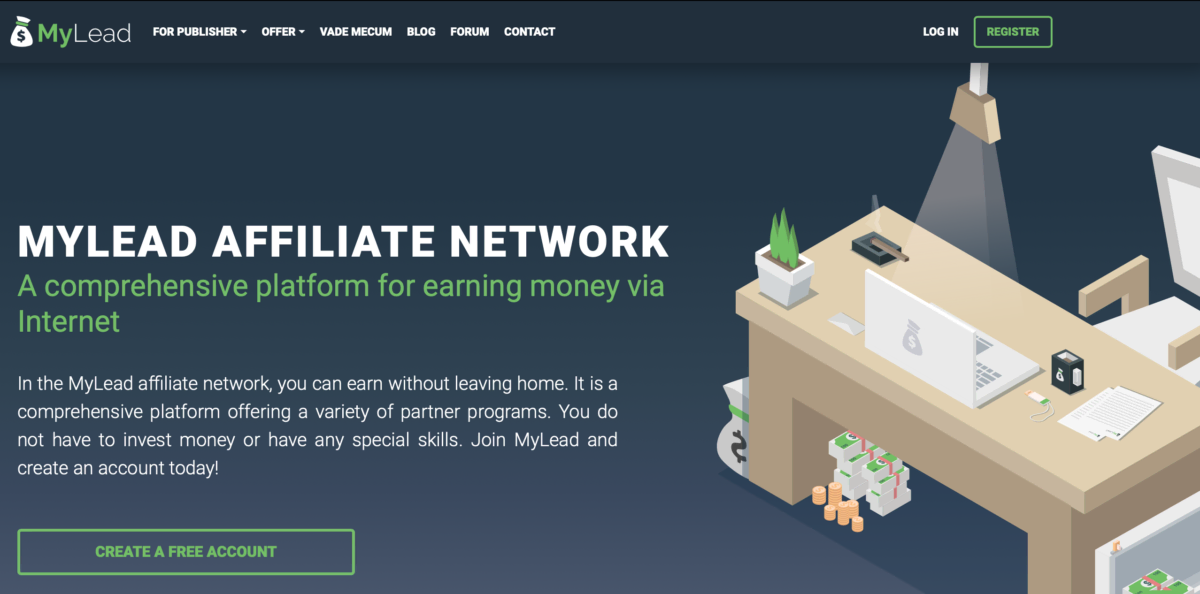The homepage of MyLead Affiliate Network
