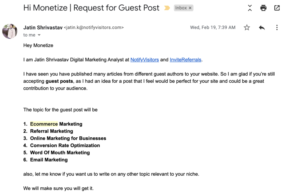 Guest Post Request Example