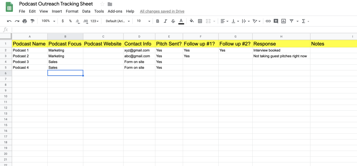 Keep track of podcast guests outreach efforts