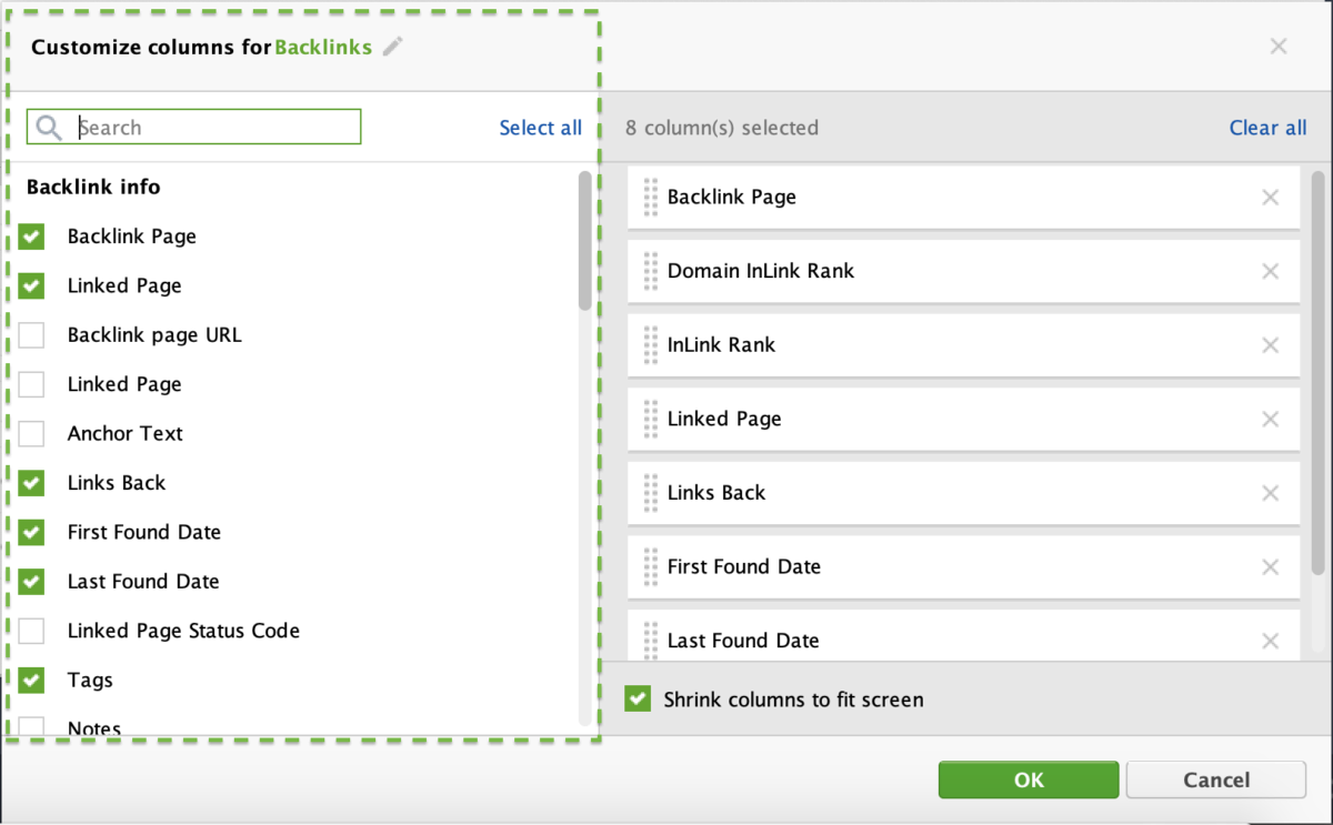 SEO Spyglass - Backlinks information