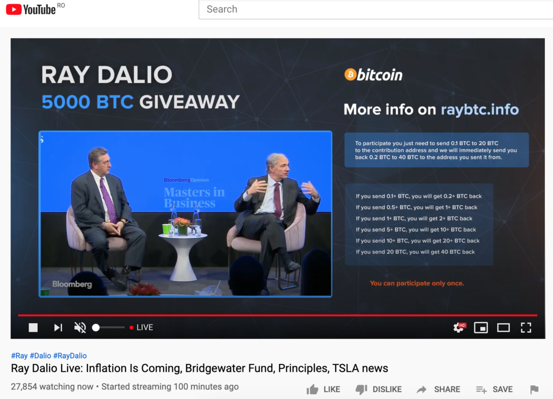 Cryptocurrencies Scam Using Ray Dalio's name