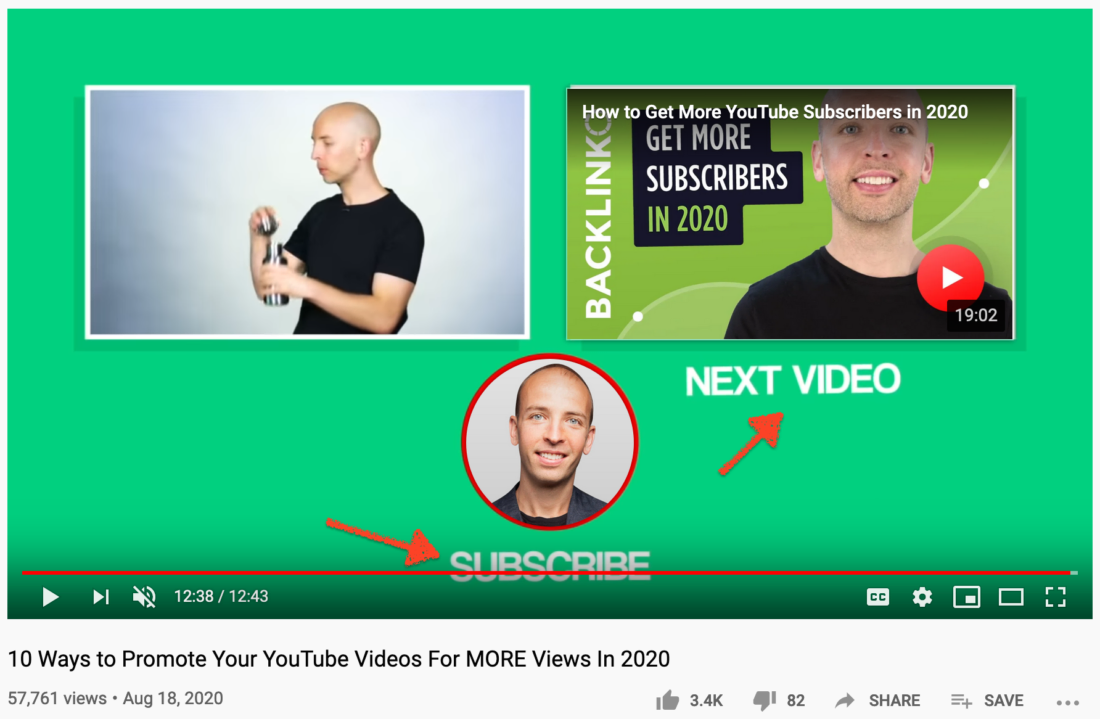 Call to Action in Youtube videos Example on Backlinko's Videos