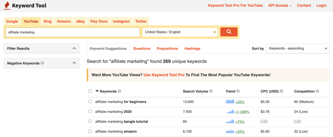 Keyword Research for Youtube using KeywordTool.io