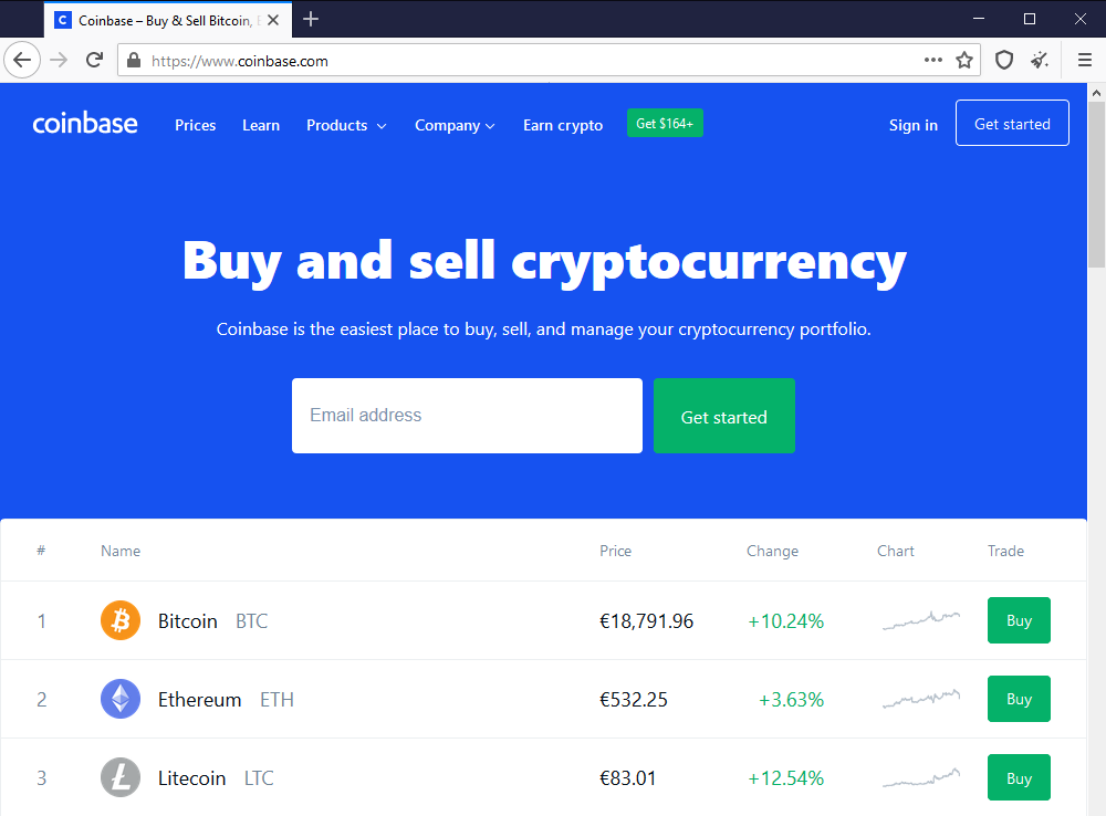 Coinbase Homepage Screenshot