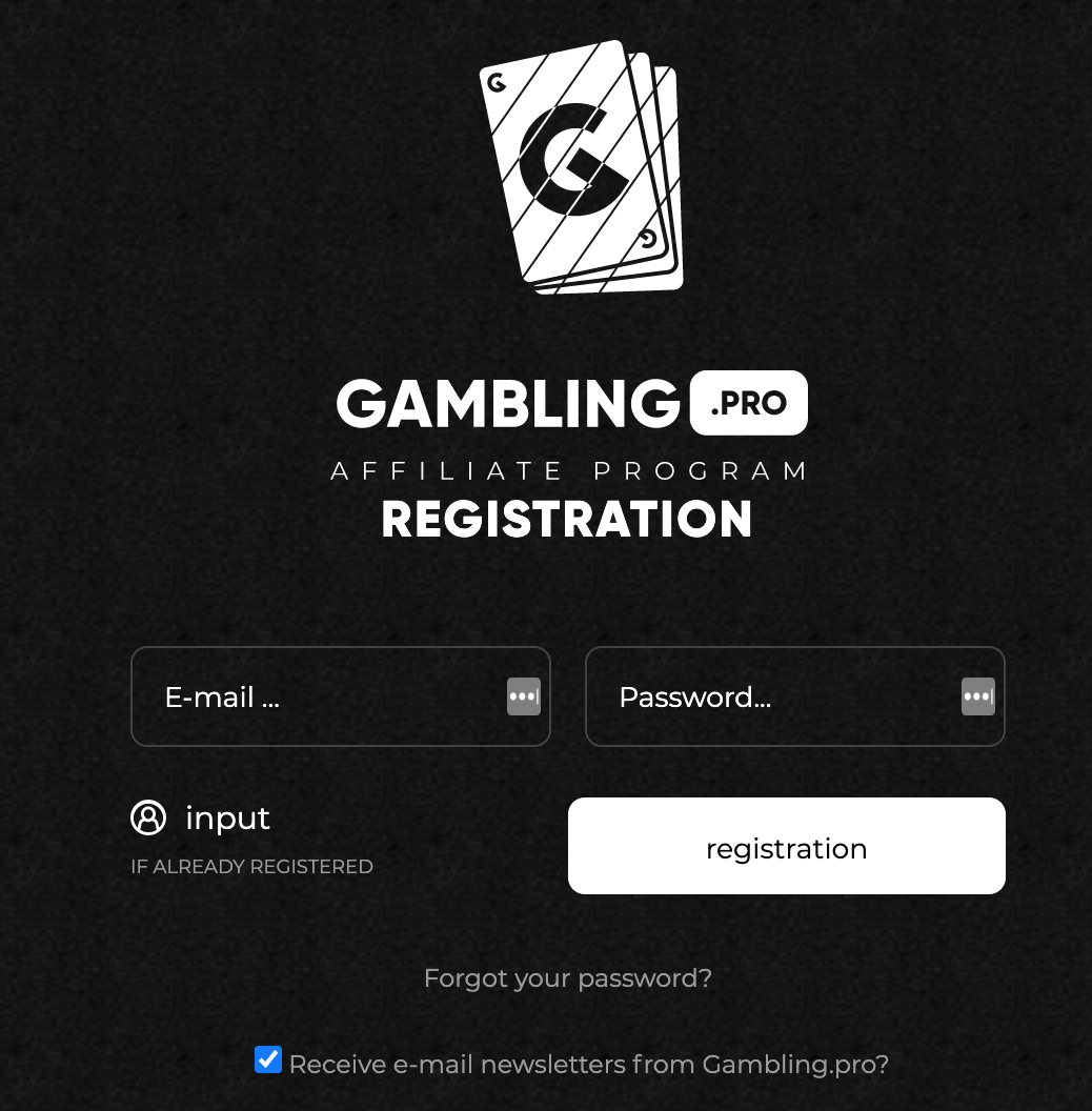Register an account on Gambling.pro