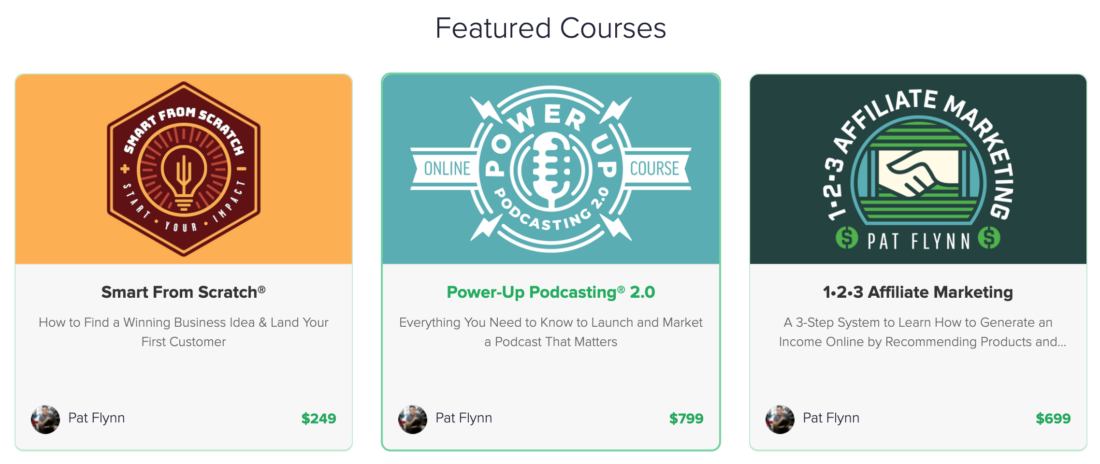 Pat Flynn sell courses from $249 to $999