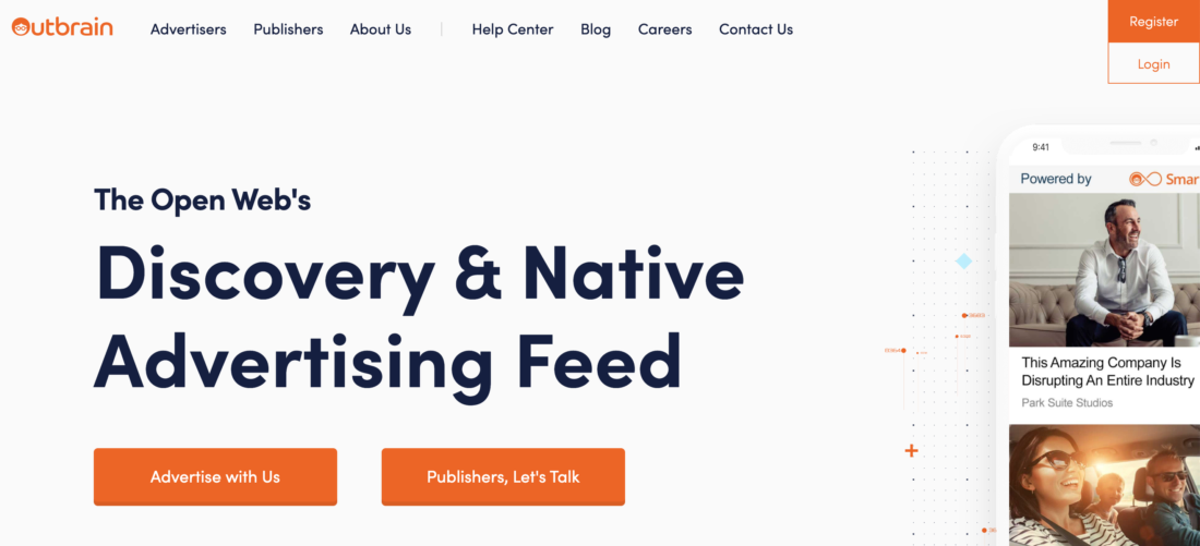 Homepage screenshot of the Outbrain Native Advertising Platform