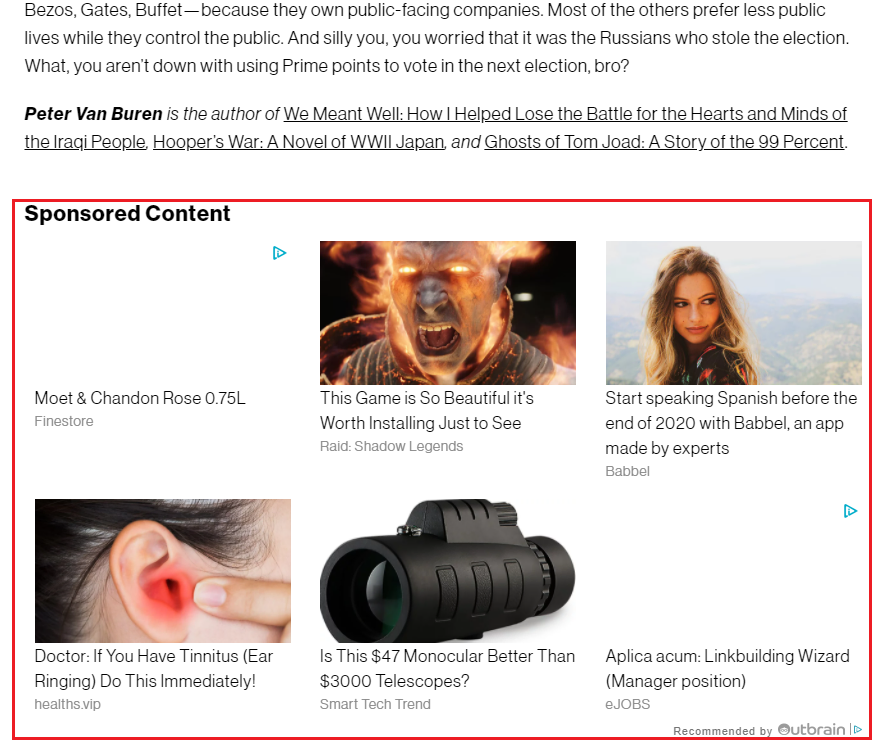 Example of Native Advertising on a Content website