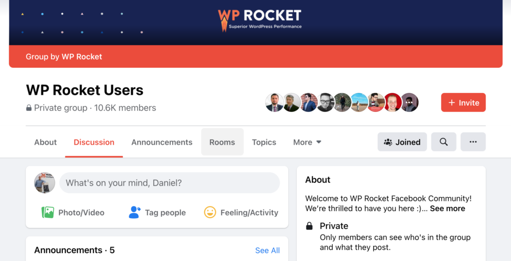 Join the WP Rocket Support Group on Facebook