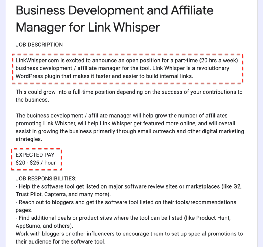 Affiliate Marketing Manager Job Ad