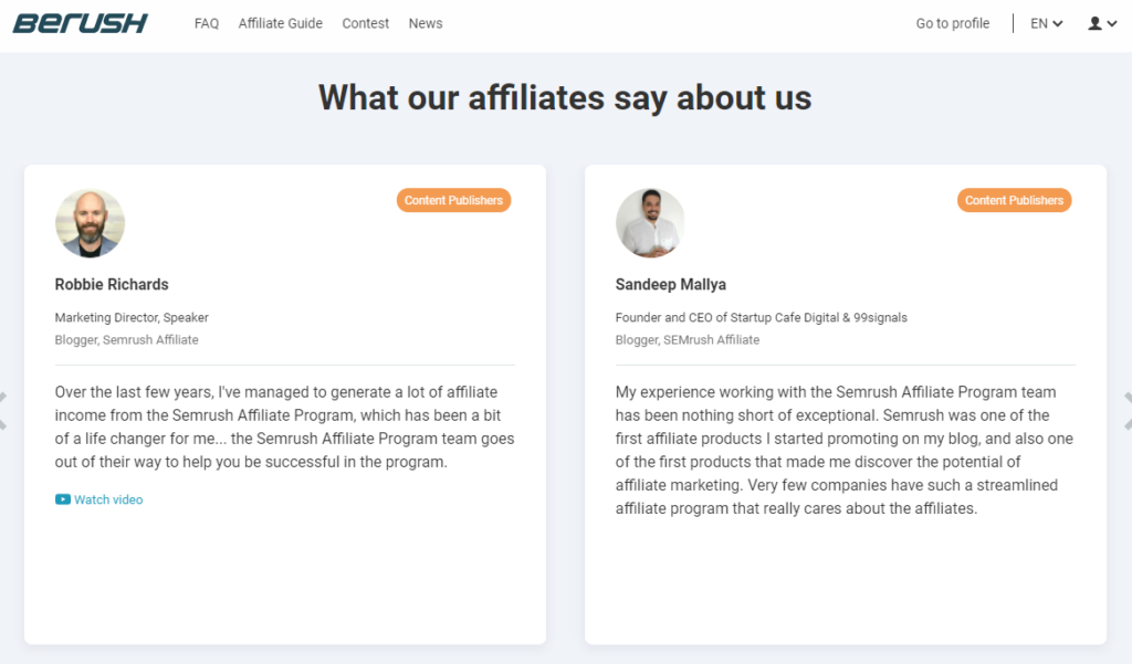 Affiliate Marketing Program Testimonials