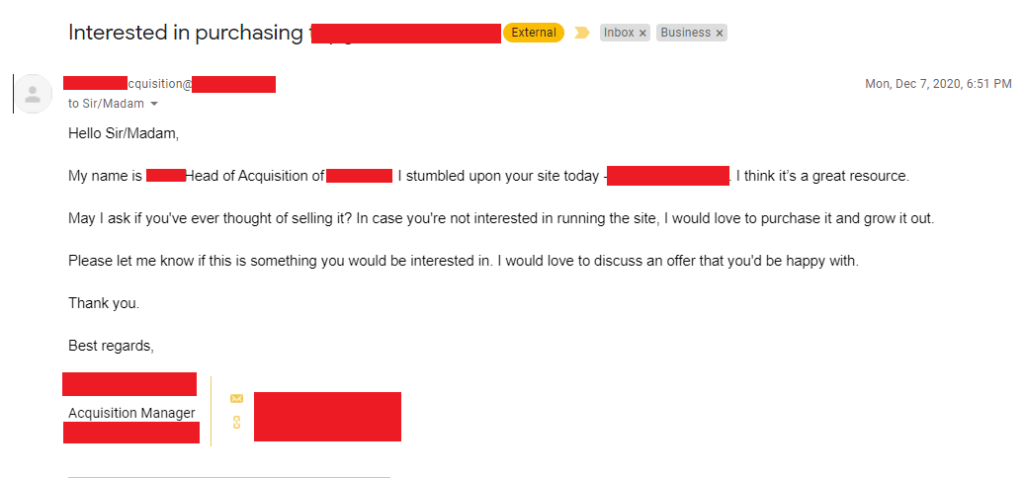 Outreach email to potential sellers