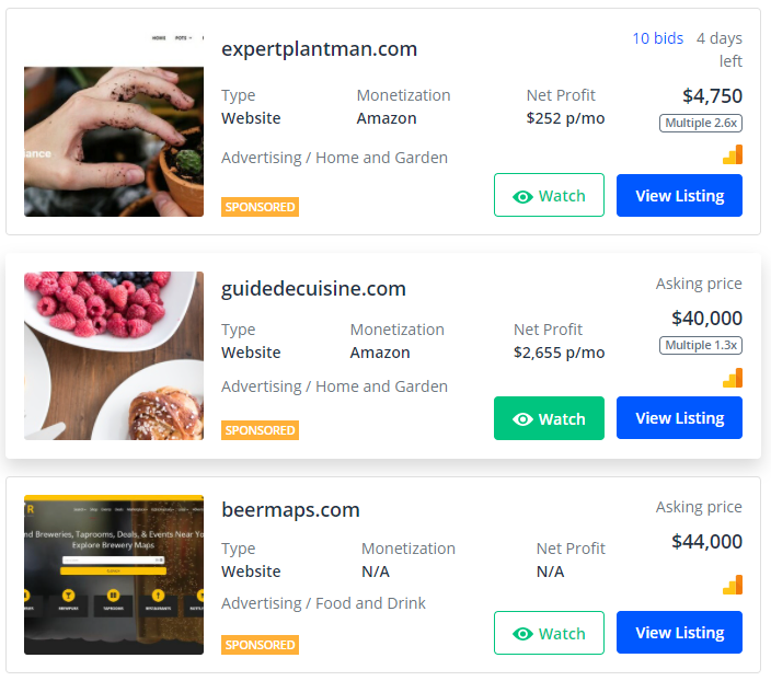 Examples of affiliate reviews websites being sold