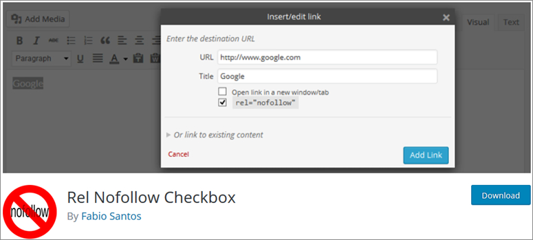 Rel nofollow Checkbox Plugin
