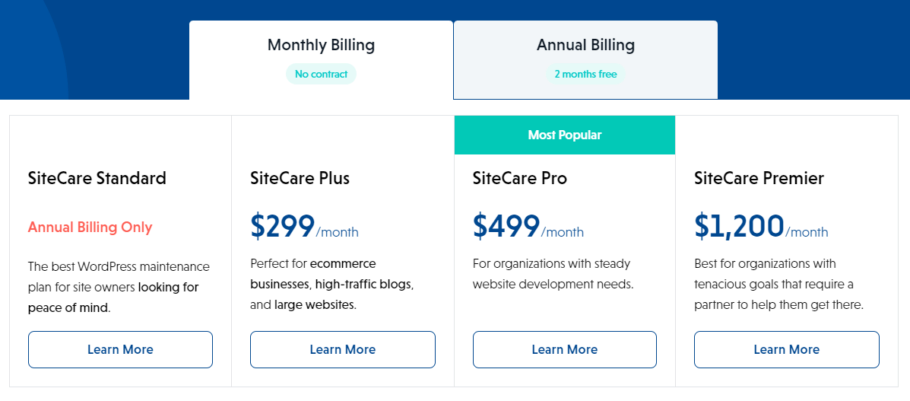 SiteCare Pricing plans