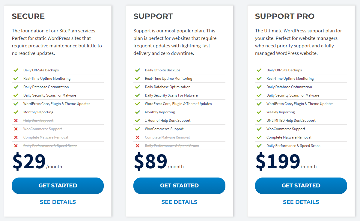 WP Site Plan - Pricing Plans