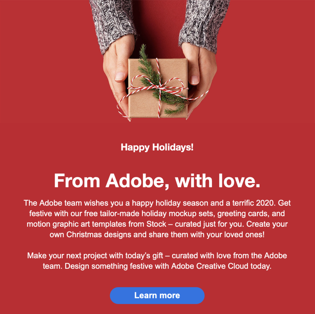 Adobe Holiday Email Example