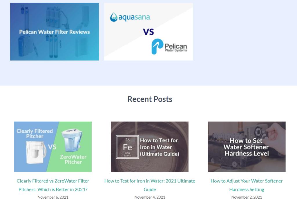 Screenshot of WaterFilterGuru, a reviews website making money with Amazon Associates