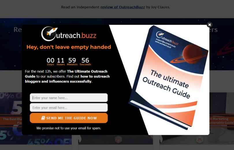 OutreachBuzz Exit Intent Popup