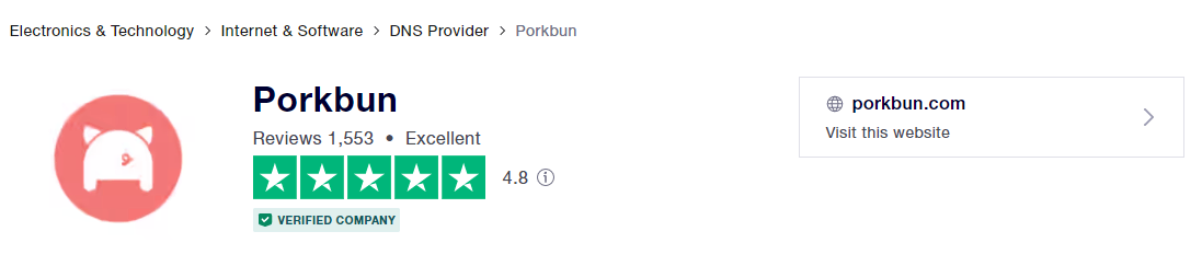 Porkbun reviews on TrustPilot