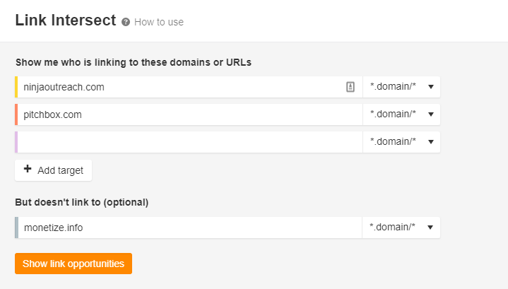 Ahrefs Links Intersect Tool