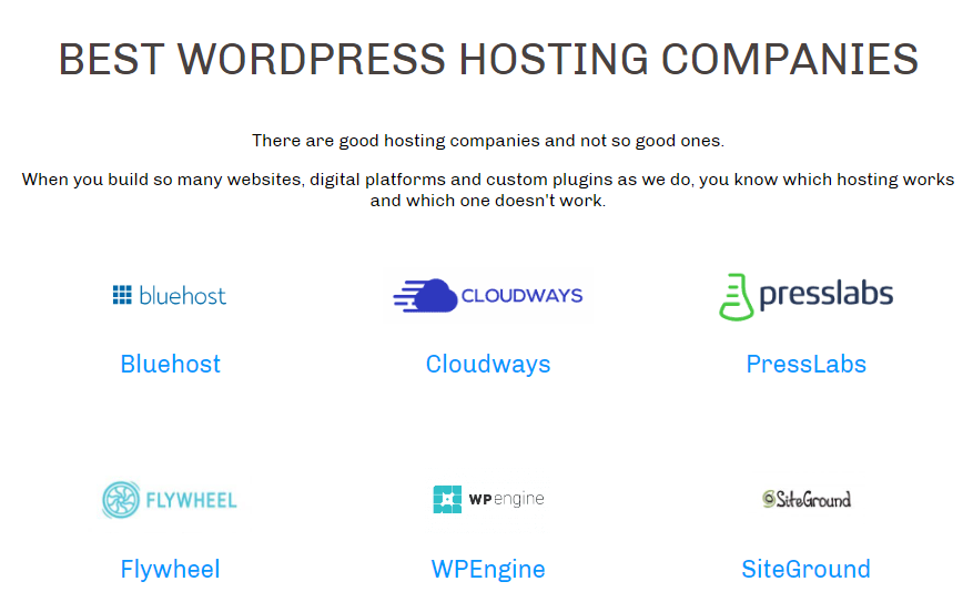 Parters Page Example - WordPress Hosting Companies