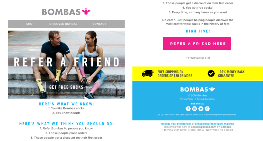 Um e-mail da Bombas promovendo seu programa de indicação