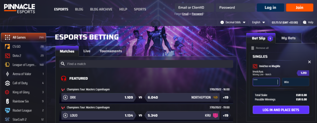 Pinnacle eSports - eSports Betting Website