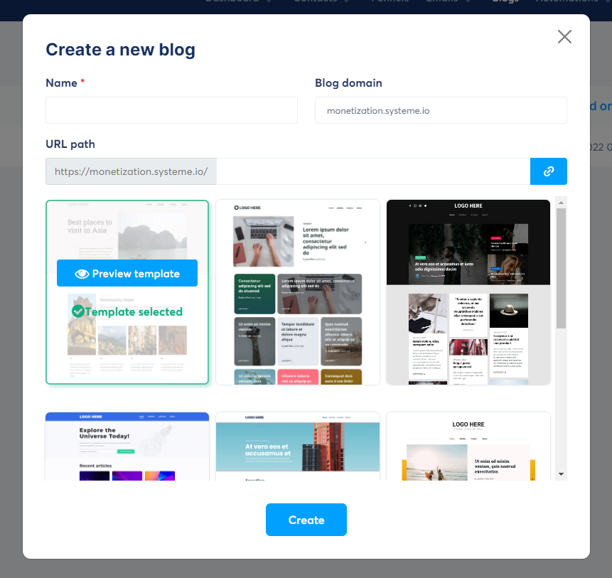 Systeme.io Create a blog