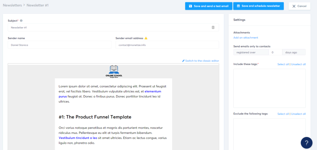 Systeme.io Email Newsletters