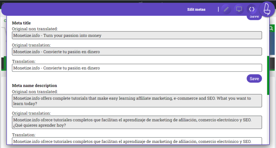 Edit Meta Information using Linguise Live Editor