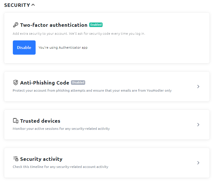 Youhodler Account Security