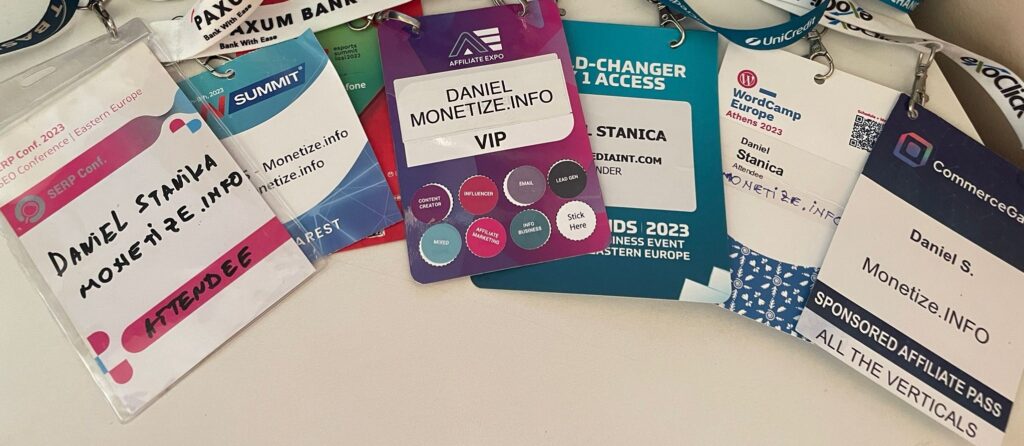 My collection of badges from attending Affiliate Marketing Conferences in 2023
