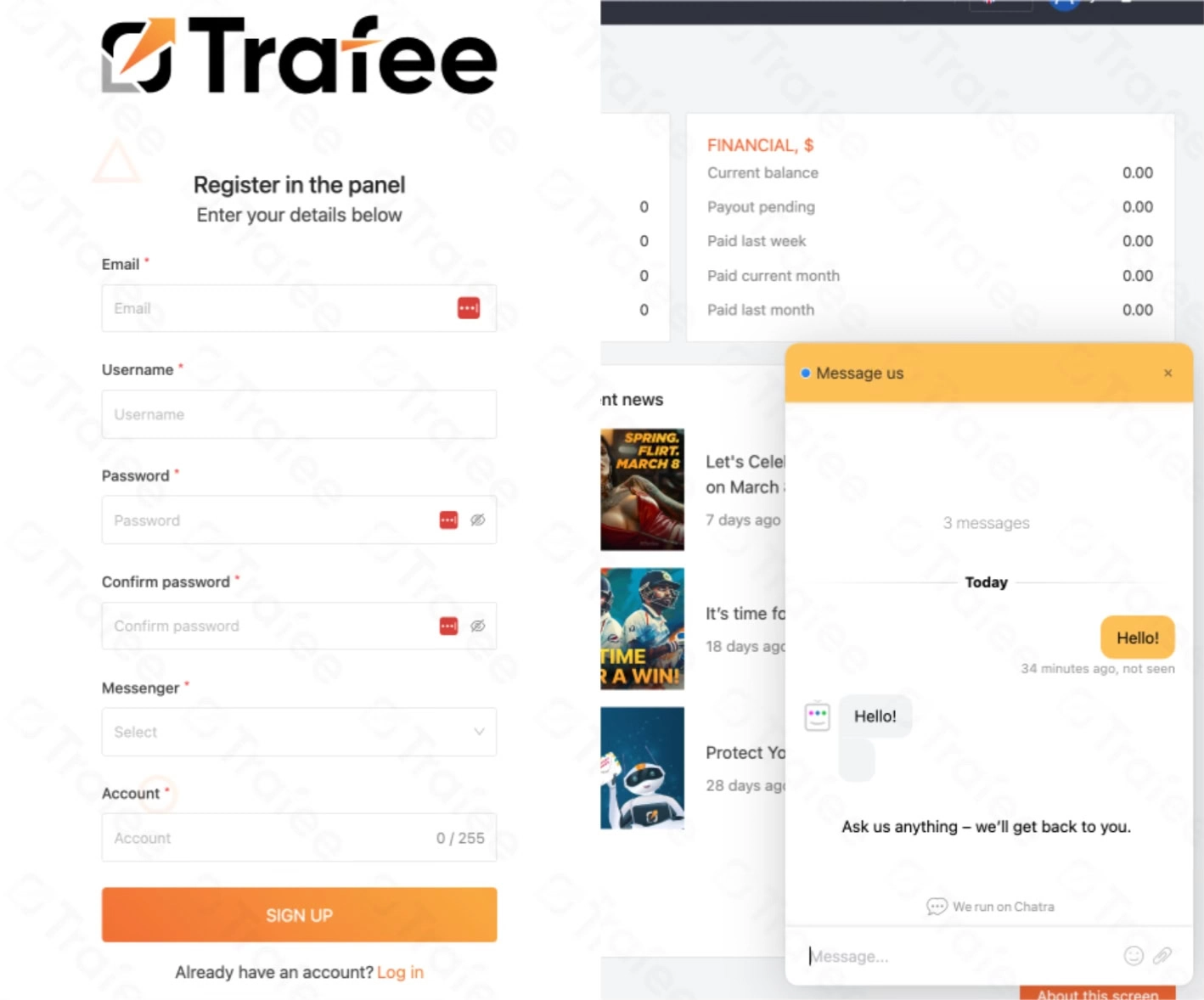 Trafee - Registration process