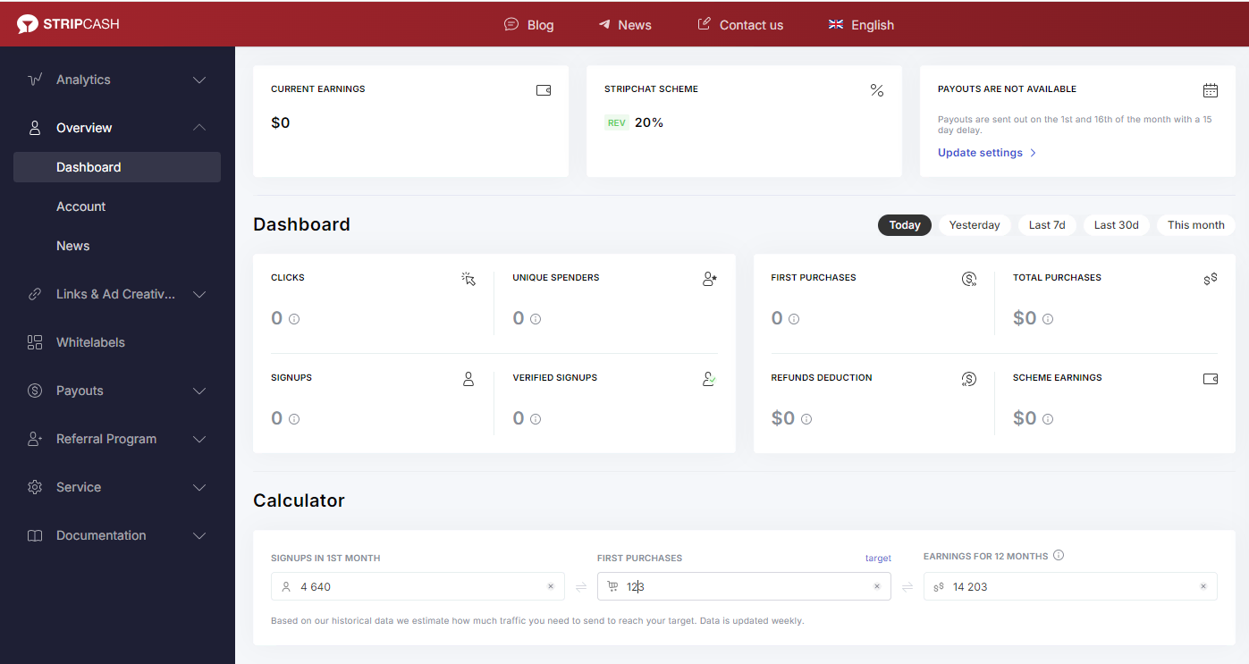 The Dashboard of StripCash