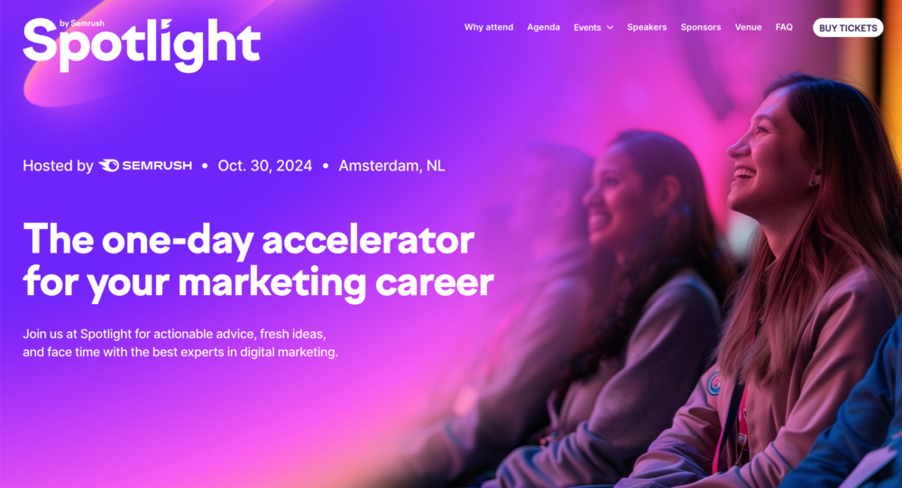 Homepage of the Spotlight Conference organized by Semrush