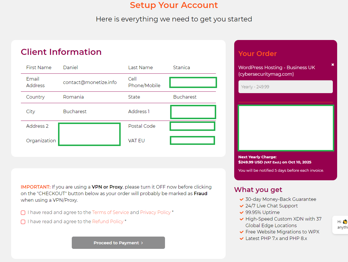 Step 4 - Finish your order and get your account