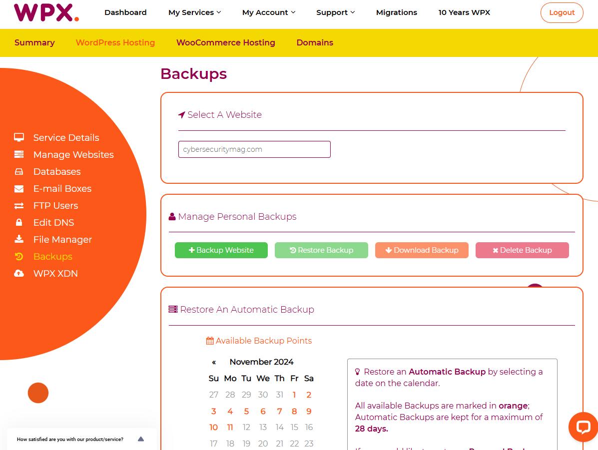 Step 8 - Backup Management Interface of WPX